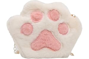 RARITYUS Cute Cat Paw Shape Shoulder Bag Purse Fluffy Plush Crossbody Handbag Clutch with Chain Strap for Women Girls