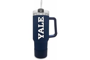 Campus Colors College & University 40 oz Travel Tumbler With Handle - Dual Option Lid With Straw - Vacuum Insulated Stainless Steel (Yale Bulldogs - Navy)