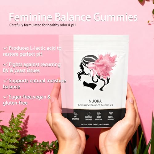 nuora Feminine Balance Gummies for Women’s,Premium Feminine Balance Gummies， Vegan Hawaiian Pineapple, pH Balance, Healthy Odor, Flora and Immune Support, Vaginal Health Support,60 Gummies