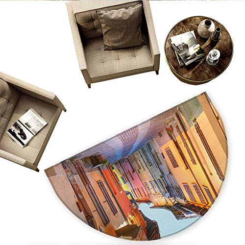 Italy Half Round Door mats Narrow Paves Street Among Old Houses in Town Serralunga DAlba Piedmont Bathroom Mat H 78.7" xD 118.1" Pale Orange Brown Pink