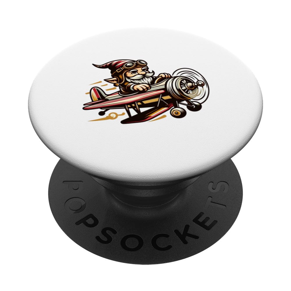 Surreal Fun Gnome Pilot Vintage Biplane Airplane Graphic PopSockets Swappable PopGrip