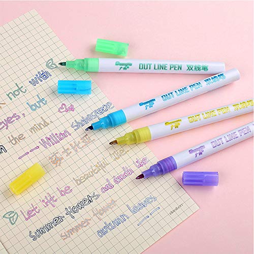 Ann Bully Double Line Outline Pen for Gift Card Writing Drawing Creative Art Marker 8 Color Double Line Marker Metallic Markers Light Color Fluorescent Marker Art Supplies Stationery - Thumbnail 2