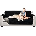 Sofa Shield Couch Slip Cover with Elastic Strap, Cushion Protector, Reversible Stain and Dog Tear Resistant Slipcover, Quilted Microfiber 70in Seat, Washable Covers for Dogs Pets Kids, Black Gray