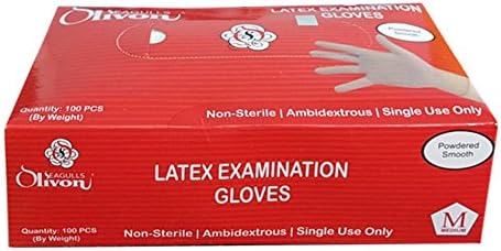 Latex Examination Gloves by Seagulls Olivon 100's Size Medium 240mm x 94mm PREMIUM QUALITY