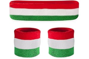 Suddora Striped Sweatband Set, Moisture Wicking 2 Wristbands and 1 Headband, Breathable Athletic Sweat Bands for Sports, Costumes & Cosplay, Matching Bands to Wear with Jersey