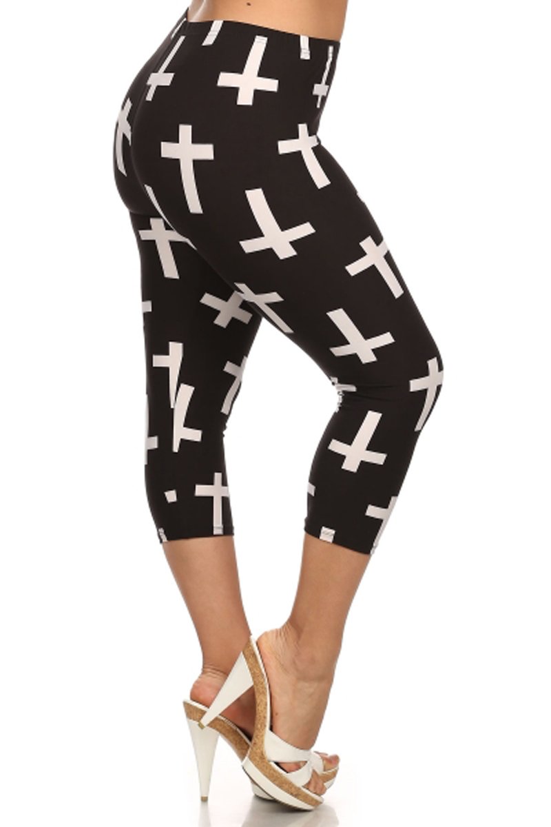 Leggings Depot Women's Plus Size High Waisted Capri Print Leggings