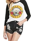 Darceil(TM) Women's Long Sleeve Rock Band Guns N' Roses Print T Shirt Top (small, white)