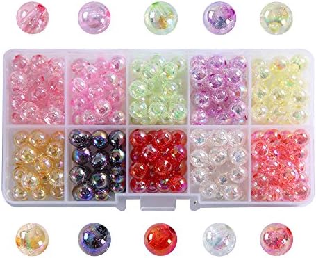 Efivs Arts 10 Color(about 200pcs) 8mm Child Diy AB Color Handcrafted Crackle Lampwork Glass Round Beads for Children Necklace and Bracelet Crafts Jewellery Making