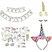 Unicorn Birthday Girls Party Supplies Bundle 1- Unicorn Birthday Banner (17pcs) 1- Unicorn Cake Topper W/Eye Lashes (5pcs) 1 Unicorn Photo Prop Set (29 pcs) and 1- Unicorn Gold/Pink Headband