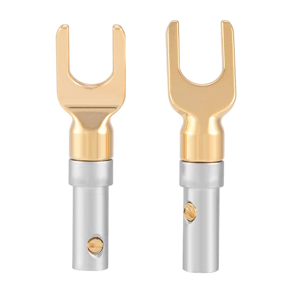 Hi-Fi Spade Connectors, 6pcs Gold Plated 4mm Banana U Fork Y Spade Plug Speaker Wire Connector Screw Type Holder Free