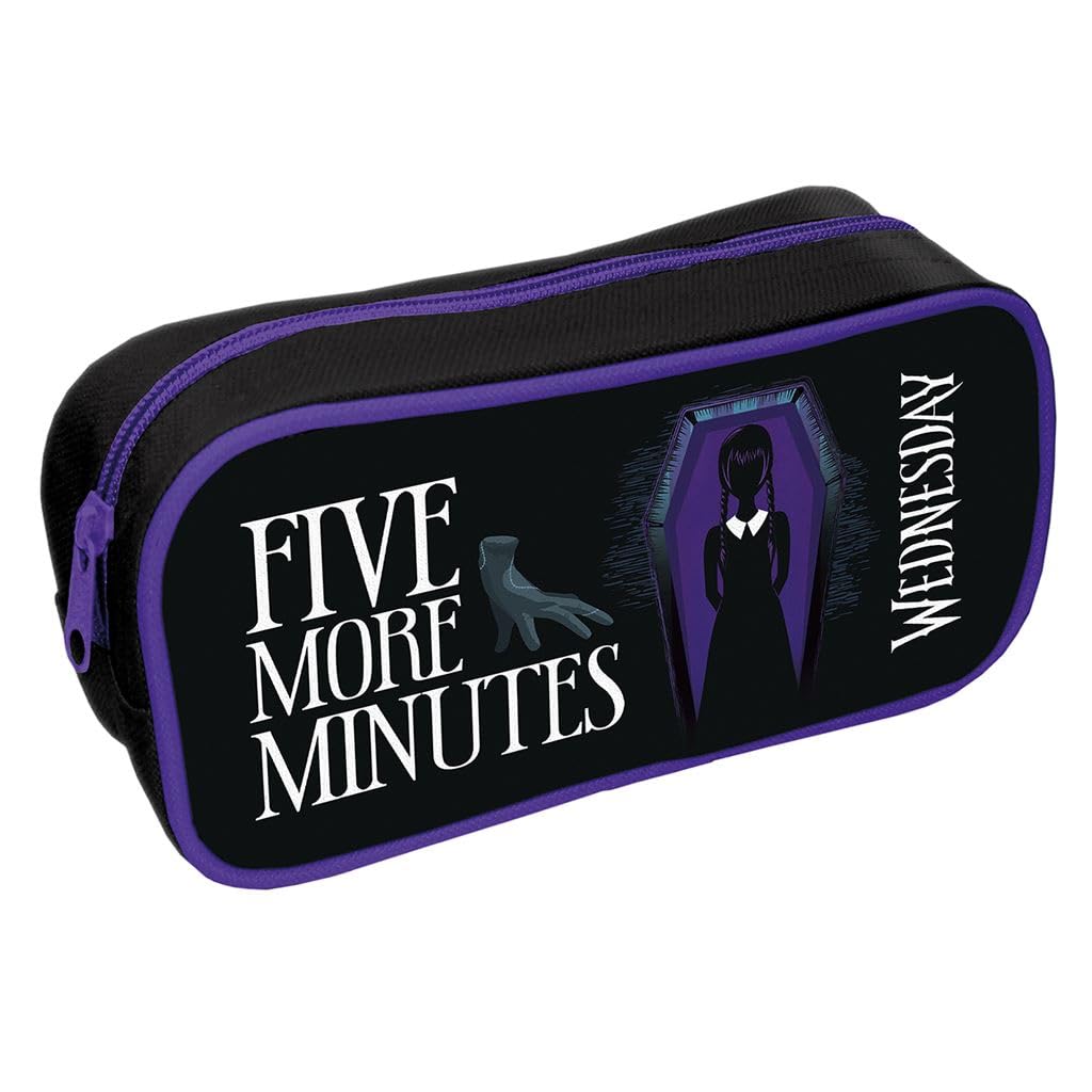 Pyramid International Wednesday Five More Minutes Rectangle Pencil Case with Zipper - Official Merchandise, Multi-Coloured, Modern