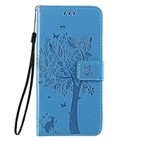 Miagon for Huawei Y5 2019 Embossed Case,PU Leather Wallet Notebook Tree Cat Butterfly Design Cover with Kickstand Card Holder and ID Slot Slim Flip Full Protective Case