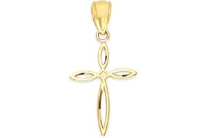 GOLDEN FIRE Solid Dainty Gold Cross Pendant in 10k or 14k, Religious Jewelry for Christening