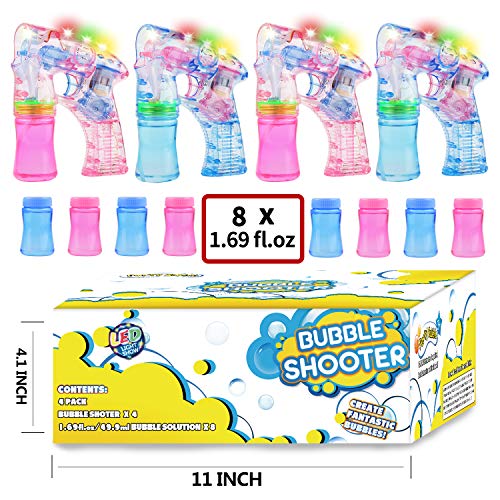 MAPIXO Light Up Bubble Gun 4 Pack with 8 Bubble Solution(No Noise), Prefect LED Bubble Blaster Shooter Blower Machine Set for Ideal Theme Party Favors, Outdoor Summer Game for Kid Child boy and Girl - Thumbnail 2