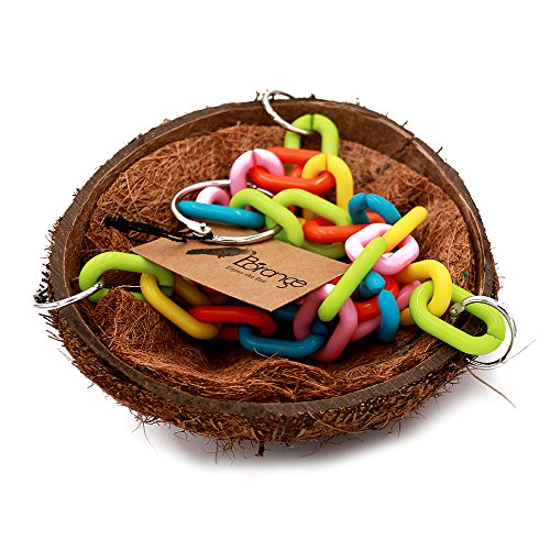 Borange Parrot Toy Bird Chewing Toys Natural Coconut Shell Bite Perch Colorful Cages for Pet Birds Conure Macaw Cockatiel Cockatoo Decorative Accessories