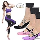 Yoga Socks Non Slip Skid Pilates Barre with Grips Low Cut Cotton for Women Pack of 3 One Size 5-10