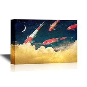 Canvas Wall Art - Red and White Gold Fish - Gallery Wrap Modern Home Art | Ready to Hang - 12x18 inches