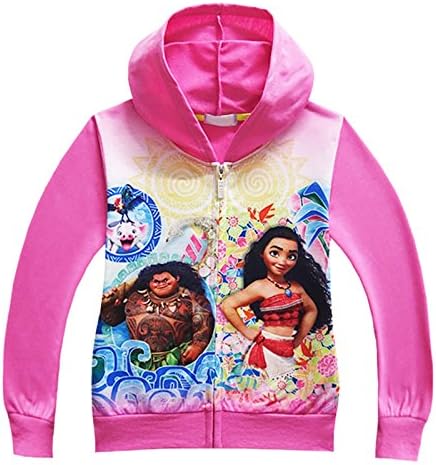 Wengift Moana &amp; Maui Little Girls Princess Cartoon Print Jacket for 3-9Y