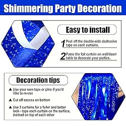 6 Pack Blue Foil Fringe Curtain Backdrop, 3.28Ft x
