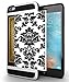 Credit Card ID Holder Wallet Case For iPhone 6 Plus / 6S Plus Dual Slim Shock-Resistant Hybrid Armor Case - Holds 2 Cards By Corpcase. Designer ID/CARD Slider Pattern Vintage Black Floral Damask