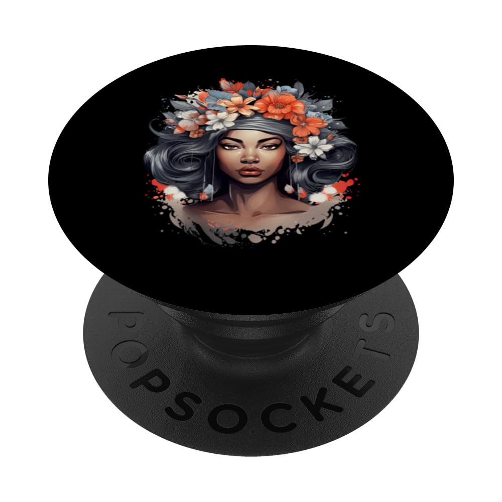 Black Queen Floral Hair Melanin African American PopSockets Swappable PopGrip