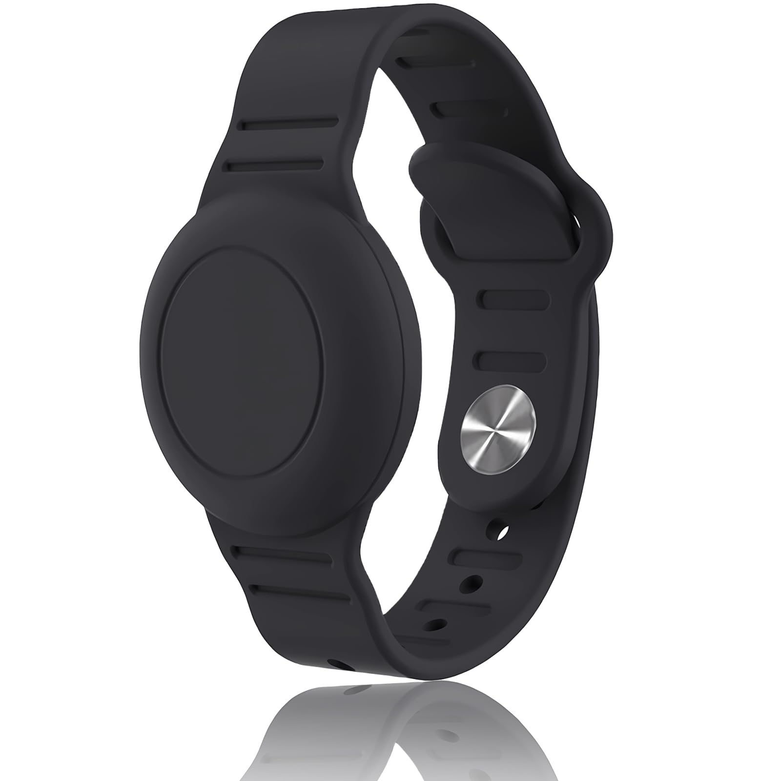 Photo 1 of Kids Waterproof Airtag Bracelet Compatible with Apple AirTag, Hidden Silicon Protective Case for Air Tag GPS Tracker Holder, Adjustable Anti-Lost Watch Band for Toddler Child (Black)
