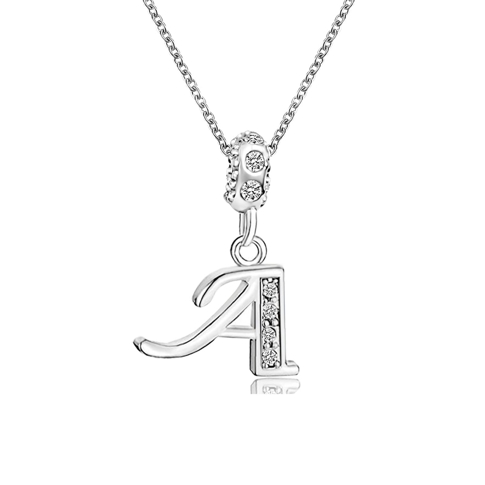 KunBead Jewelry 18 inch Letter A Initial Crystal Alphabet Name Mum Charm Pendant Necklace