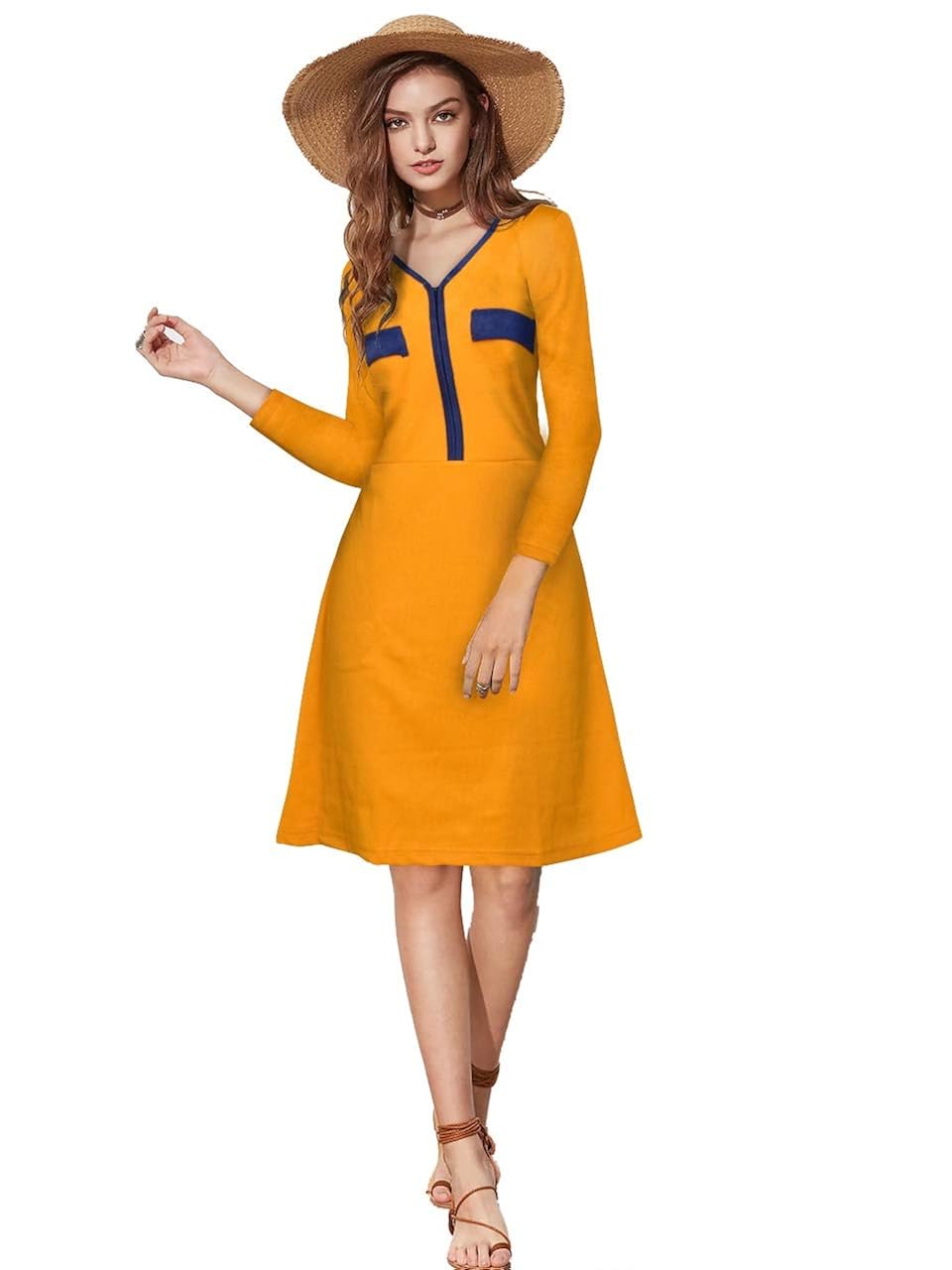 yellow colour one piece dress