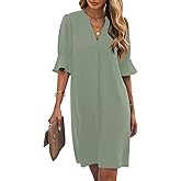 Wkior Shift Dress for Women V Neck Short Sleeves Solid Color Casual Flowy Summer Dresses(S-2XL)