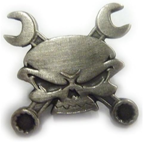 Skull Cross Wrenches Antique Nickel Car Motorcycle Mechanic Hat Jacket Lapel Pin