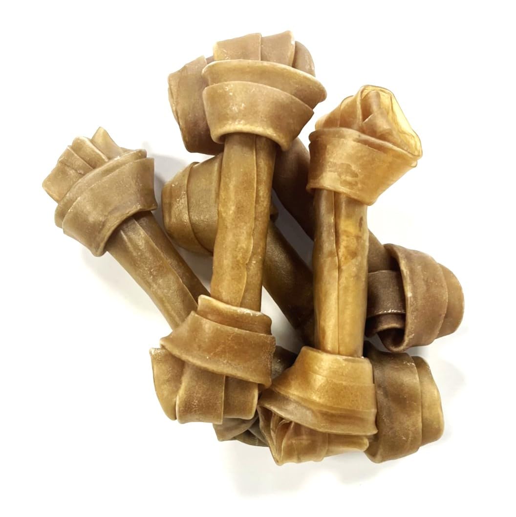 Medium 6 inch Knotted Bones x 5 Natural Rawhide Dog Treats RHS