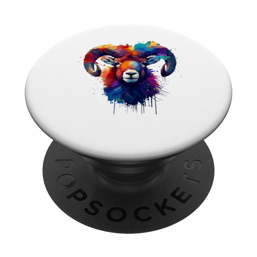 Colorful Splash Art Mouflon Wild Sheep Mouflons PopSockets Swappable PopGrip