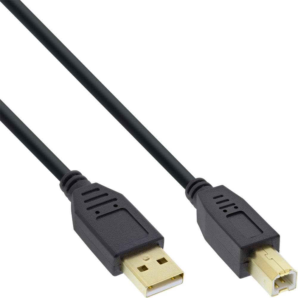 InLine® USB 2.0 Cable A to B Black Contacts Gold 1.5 m, Black, gold