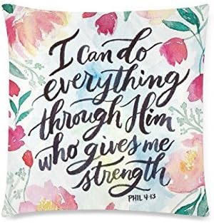 case YLIOWRC Bible Verse I Can Do All Things Through Christ Philippians 4:13 Decorative Square Throw Pillow Cover Cushion Case Pillowcase With Hidden Zipper Closure - 18x18 inches, Twin-sided Print