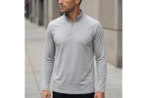 Mens Quarter Zip Pullover Long Sleeve Athletic Shirt Quick Dry Running Clothes for Workouts