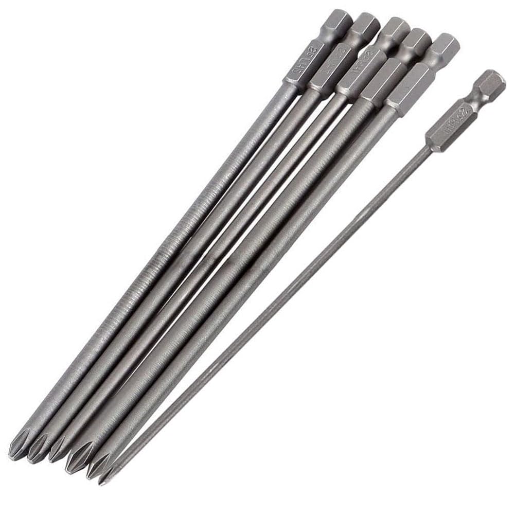 Teocpai 6pcs S2 Steel Magnetic Phillips Head Screwdriver Bits, 1/4" Hex Shank, PH1 PH2, 150mm, 045-xp-fr