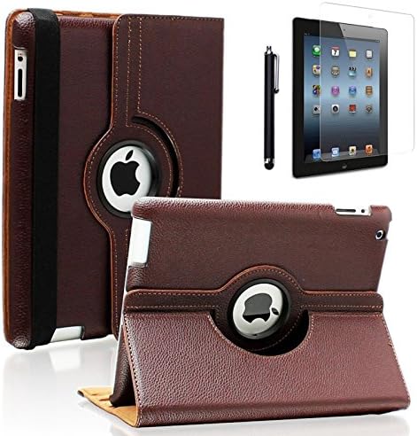 iPad Pro 12.9 Case- Zeox iPad Pro 12.9 Cover 360 Degree Rotating Stand Case PU leather Smart Protective Shockproof Auto Sleep/Wake for Apple iPad Pro 12.9" (2015 Model) Screen Protector, Brown