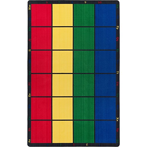 Flagship Carpets FE126-58A Learning Grid Seating Carpet, Colorful Letters and Numbers Border This Rug, Kids School, 10'9" x 13'2" Seats 30, 129" Length, 158" Width, Blue/Green/Yellow/Red