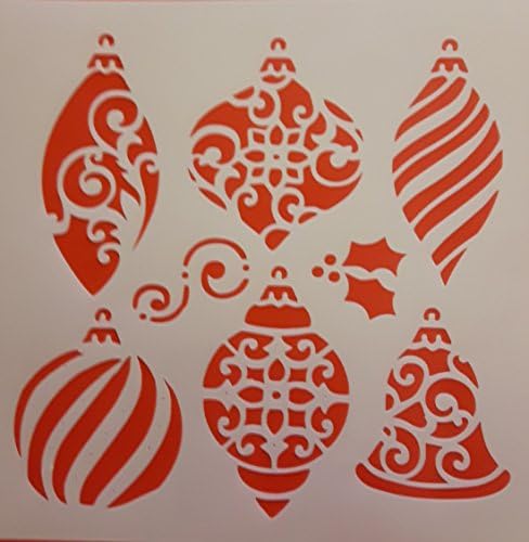 Large Mylar stencil sheet of Christmas baubles designs for greeting card making / snow spraying