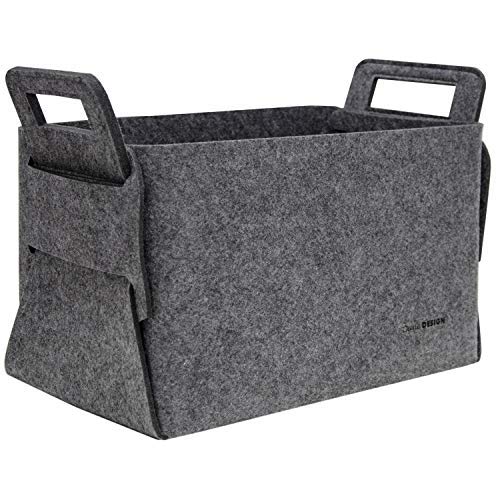DuneDesign Basket 25L, Grey Fabric, Rectangular Storage Basket, 37x24x37cm, Portable, Foldable, Sturdy, Lightweight, Washable