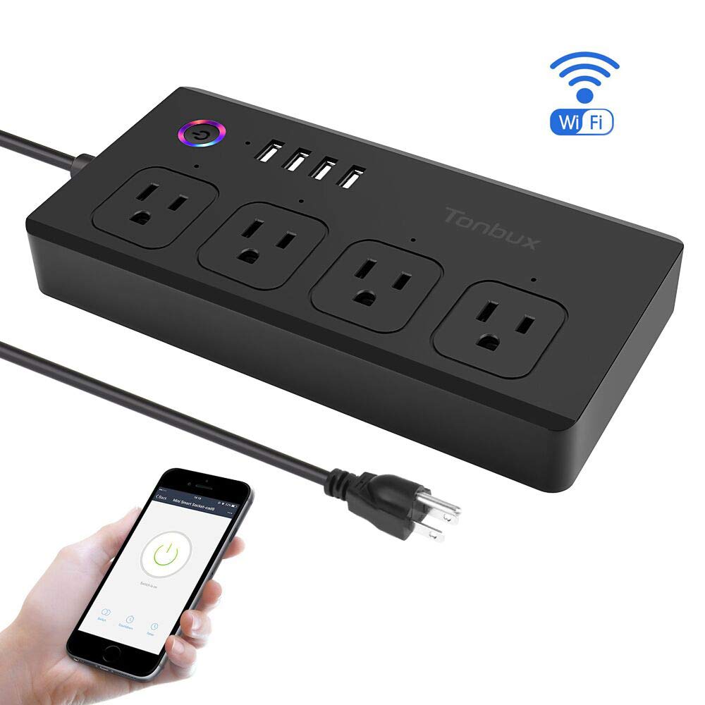 WiFi Smart Power Strip Surge Protector 1700 Joule with Switch 4 Outlets 4 Charge USB Ports and 5-Foot Extension Cord, App Control Your Devices from Anywhere Anytime (Black)