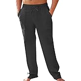 PASLTER Men's Cotton Linen Pants Elastic Waist Drawstring Casual Trouser Lightweight Straight-Legs Loose Beach Yoga Pants