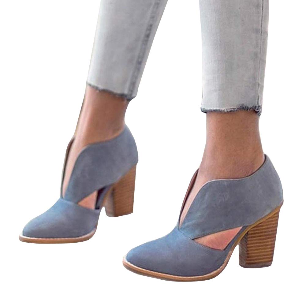 LAICIGO Women's Ankle Booties High-Heel Chunky Heel Short Boots Slip On Office Dress Casual Shoes Cutout Booties - Image 4