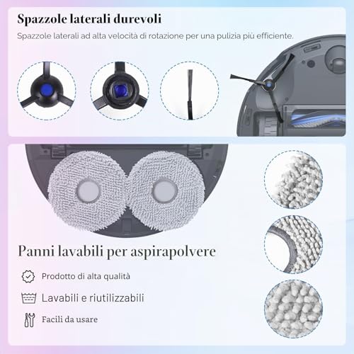 VIEWALL T50 Accessories for ECOVACS DEEBOT T50 Omni/T50 Omni Gen2/T50 PRO OMNI/T50 PRO Omni Gen2 Vacuum Cleaner, 1 Main Brush, 4 Side Brushes, 4 HEPA Filters, 6 Dust Bags