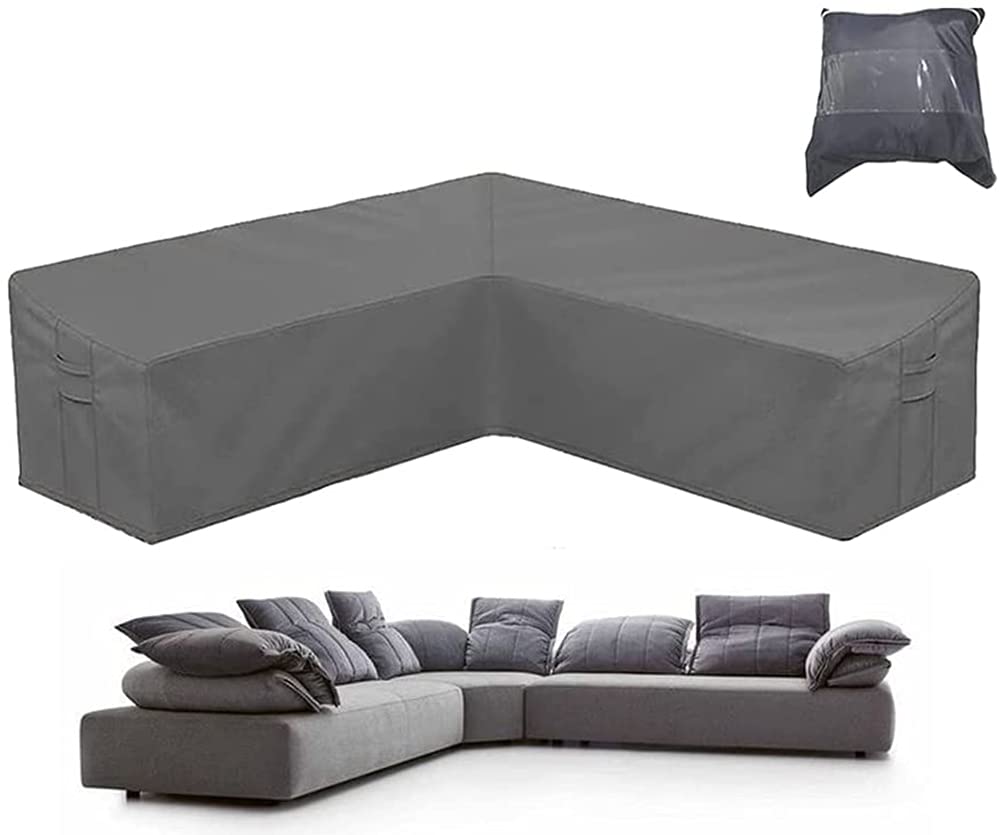 BOSKING Patio Furniture Sectional Couch Cover Grey 420D Oxford Waterproof Garden Rattan Corner Sofa Furniture Protector Covers for Outdoor Indoor Veranda