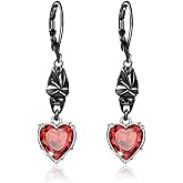 Gothic Red Crystal Earrings for Women Black Rose Bat Skeleton Heart Dangle Drop Leverback Vampirecore Dark Aesthetic Jewelry