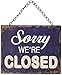 Creative Co-Op Tin Come in We're Open & Sorry We're Closed Two Sided Sign with Chain for Hanging, Navy Blue