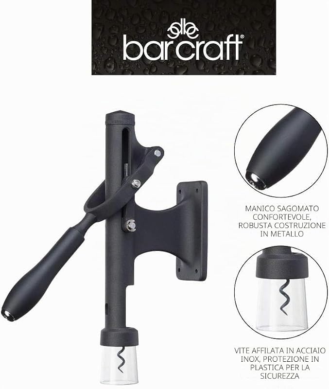 BarCraft Deluxe Cavatappi da Parete in Metallo, 31,5 x 6,5 x 26 cm - Nero, Da Parete