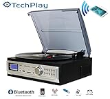 TechPlay ODC19 BT, 3-Speed Turntable with Bluetooth W/SD USB, MP3 Encoding System and AM/FM Stereo Radio & built-in speakers