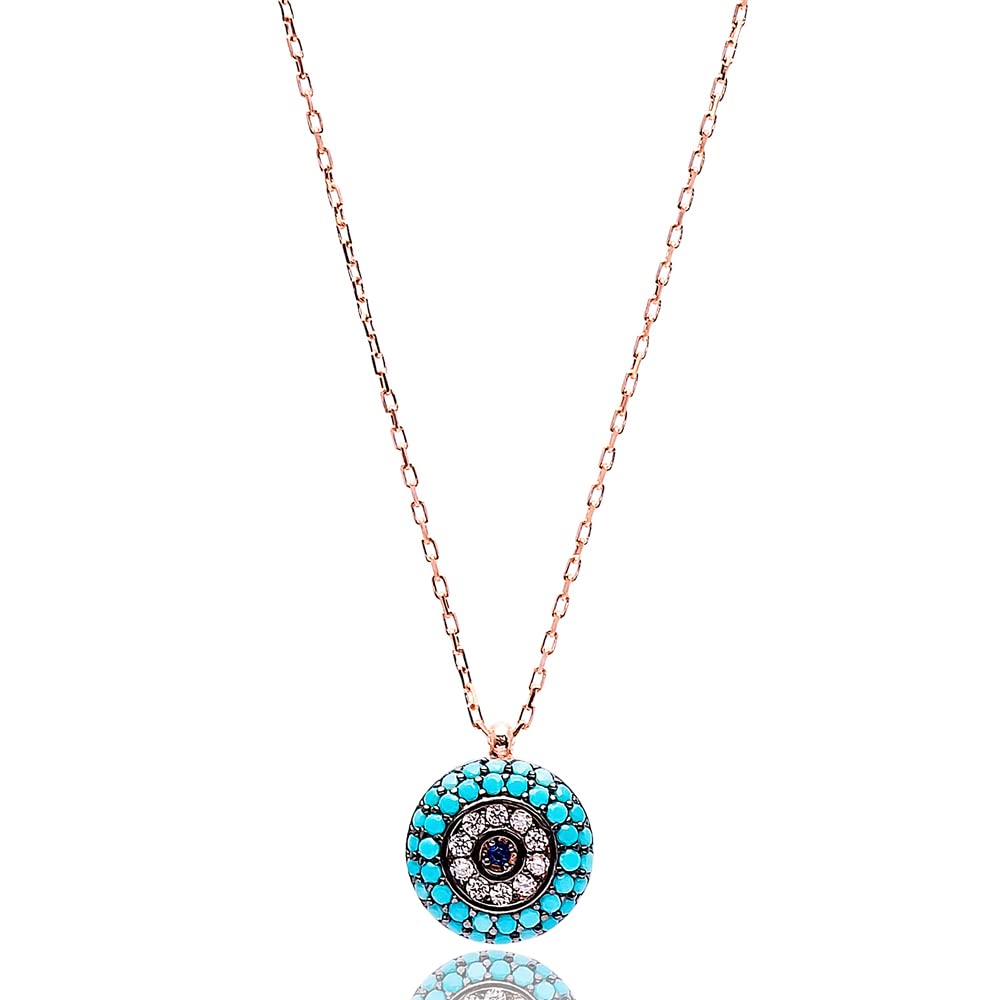 Blue Evil Eye Necklace 925 Sterling Silver Necklace Plated Rose Gold Jewellery With Blue Eye Pendant Charm For Women And Girls Handmade Necklaces Ideal For Friendship Necklace/Best Friend Necklace